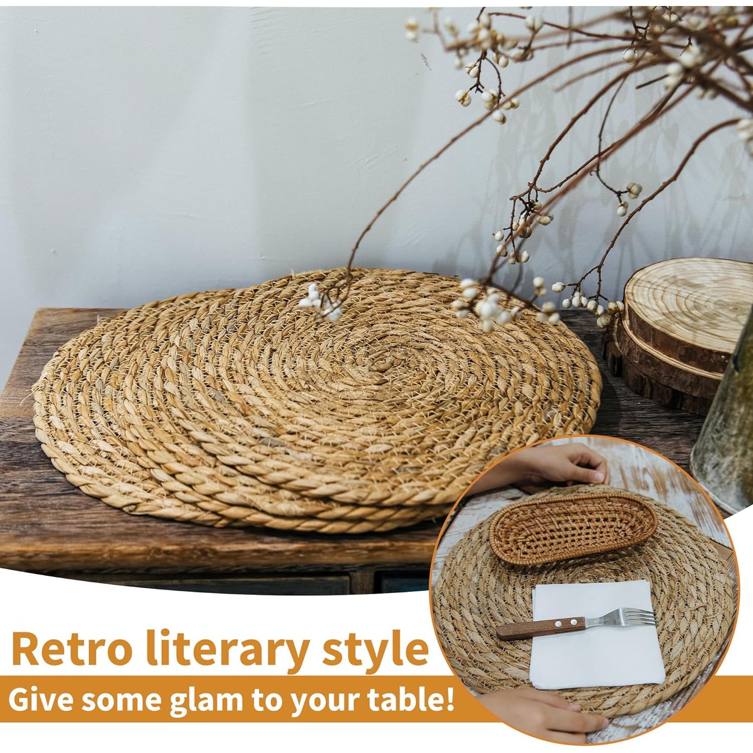 10-Pack Hand-Woven Water Hyacinth Placemats (13" Round)