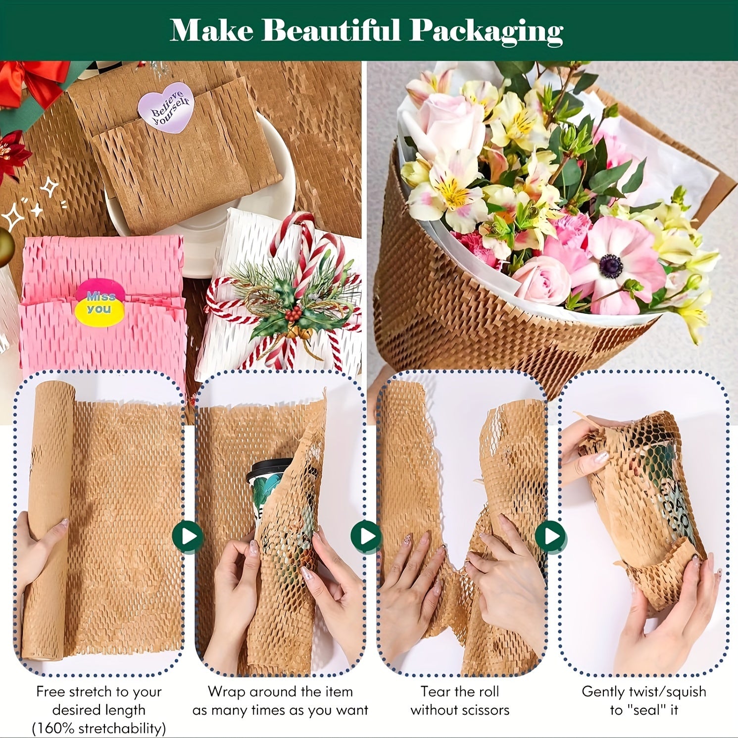 Honeycomb Packing Paper Roll with Fragile Stickers