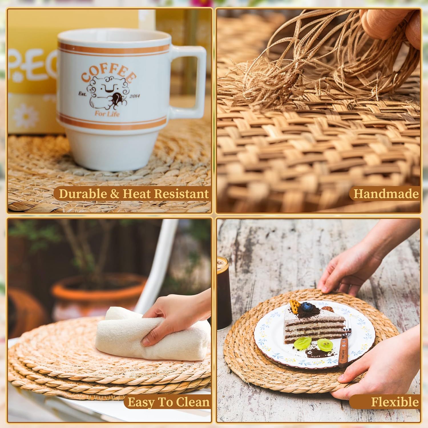 10-Pack Hand-Woven Water Hyacinth Placemats (13" Round)