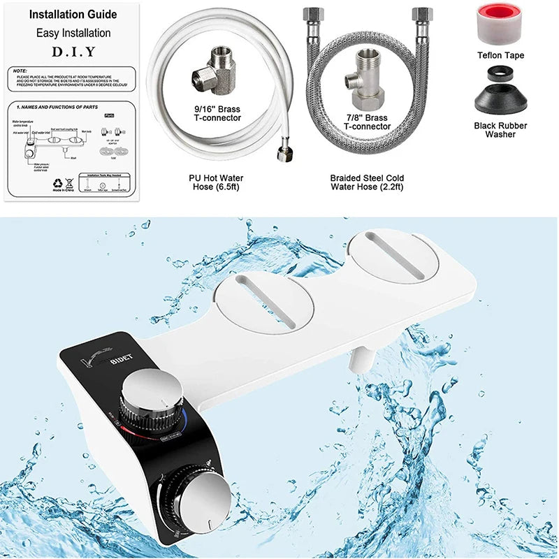 AquaLux Comfort Bidet – Non-Electric Dual Nozzle Attachment with Hot & Cold Water
