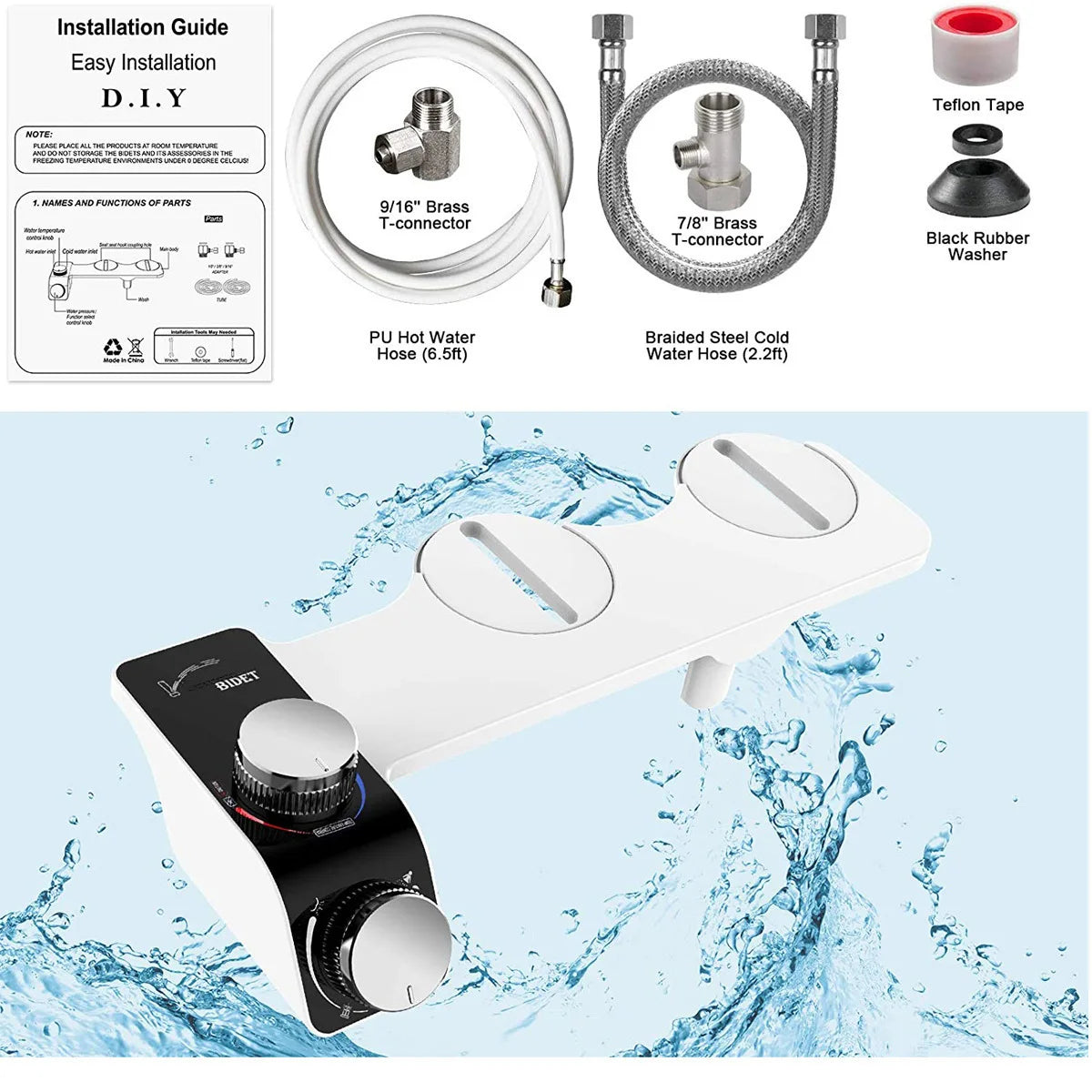 AquaLux Comfort Bidet – Non-Electric Dual Nozzle Attachment with Hot & Cold Water
