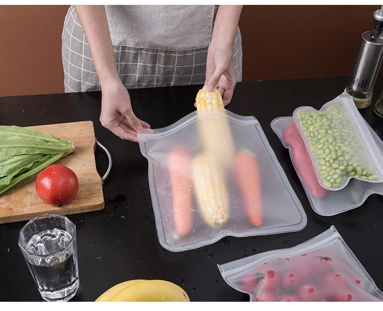 FlexiSeal Silicone Food Storage Bags — Reusable Stand-Up Zip Shut Containers