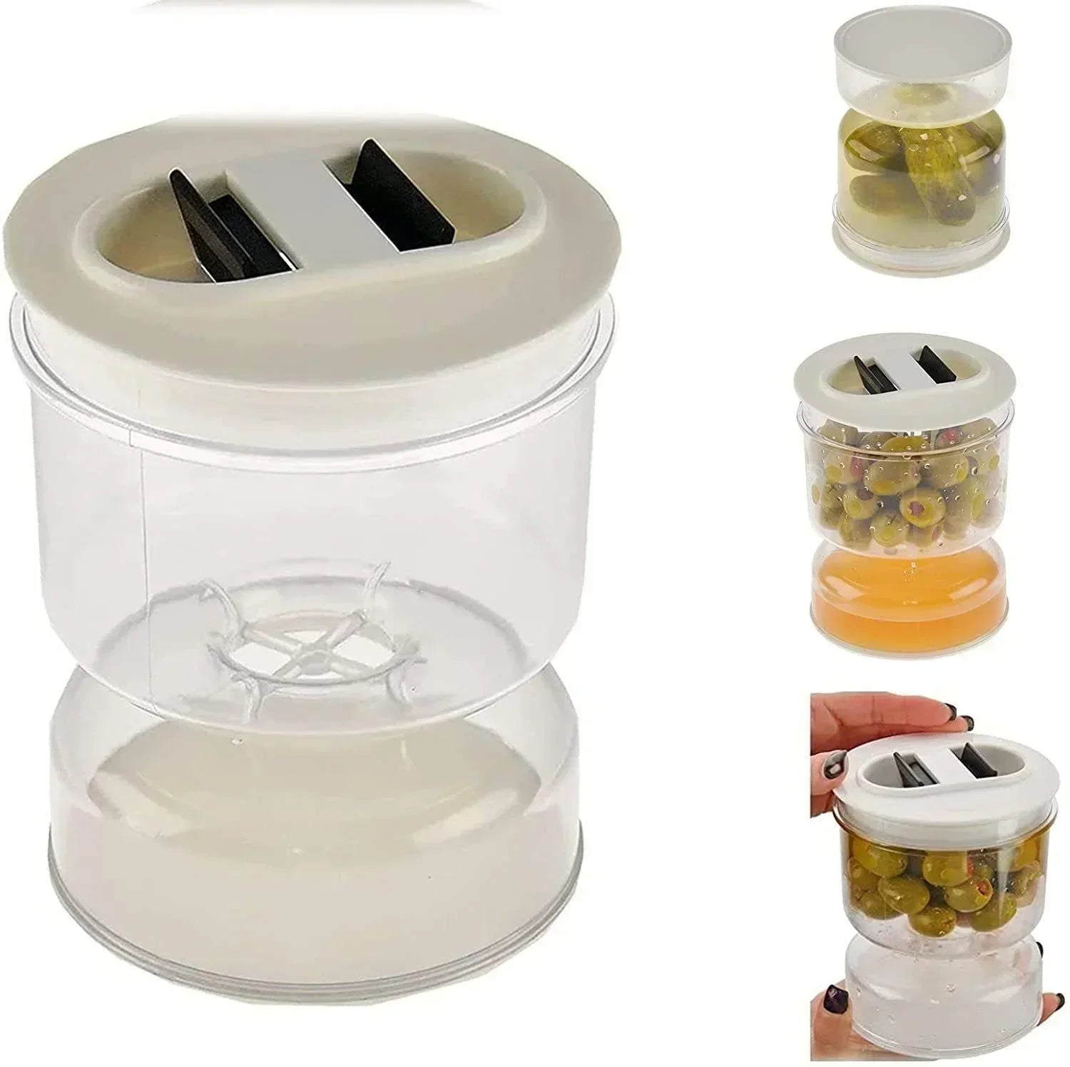 FreshSeal Pickle Jar — Hourglass Design with Flip Container & Strainer