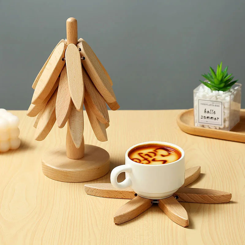 Tree Design Wooden Trivet Set