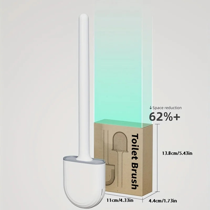 CleanEdge Wall-Mounted Silicone Toilet Brush — Long Handle with Holder