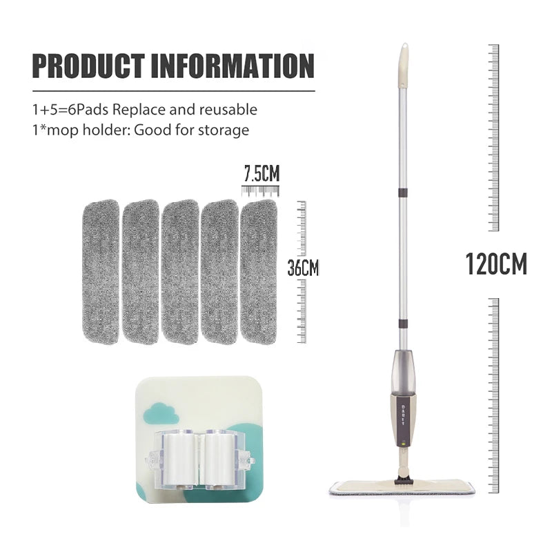 MagicMop Spray Mop Set — Flat Rotating Mop with Reusable Microfiber Pads