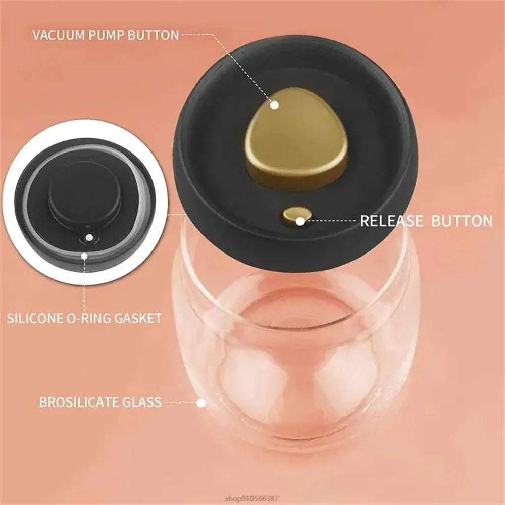 FreshVault Vacuum Sealed Coffee Canister — Airtight Glass Storage Jar for Coffee Beans & Dry Foods