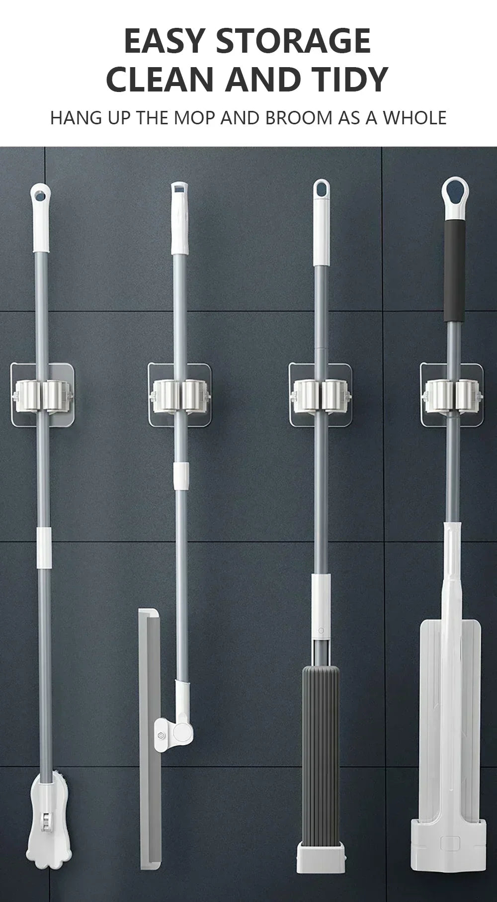 Wall-Mounted Mop and Broom Organizer