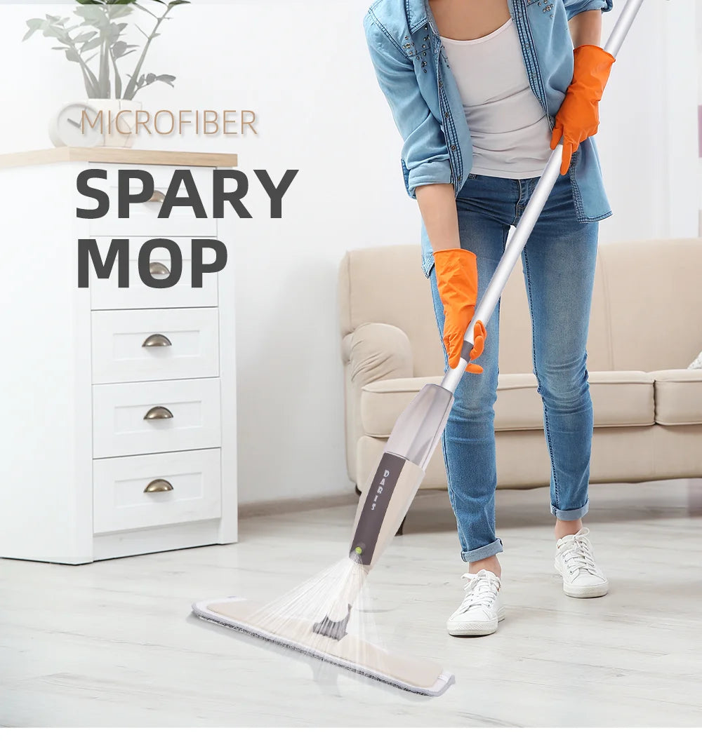 MagicMop Spray Mop Set — Flat Rotating Mop with Reusable Microfiber Pads