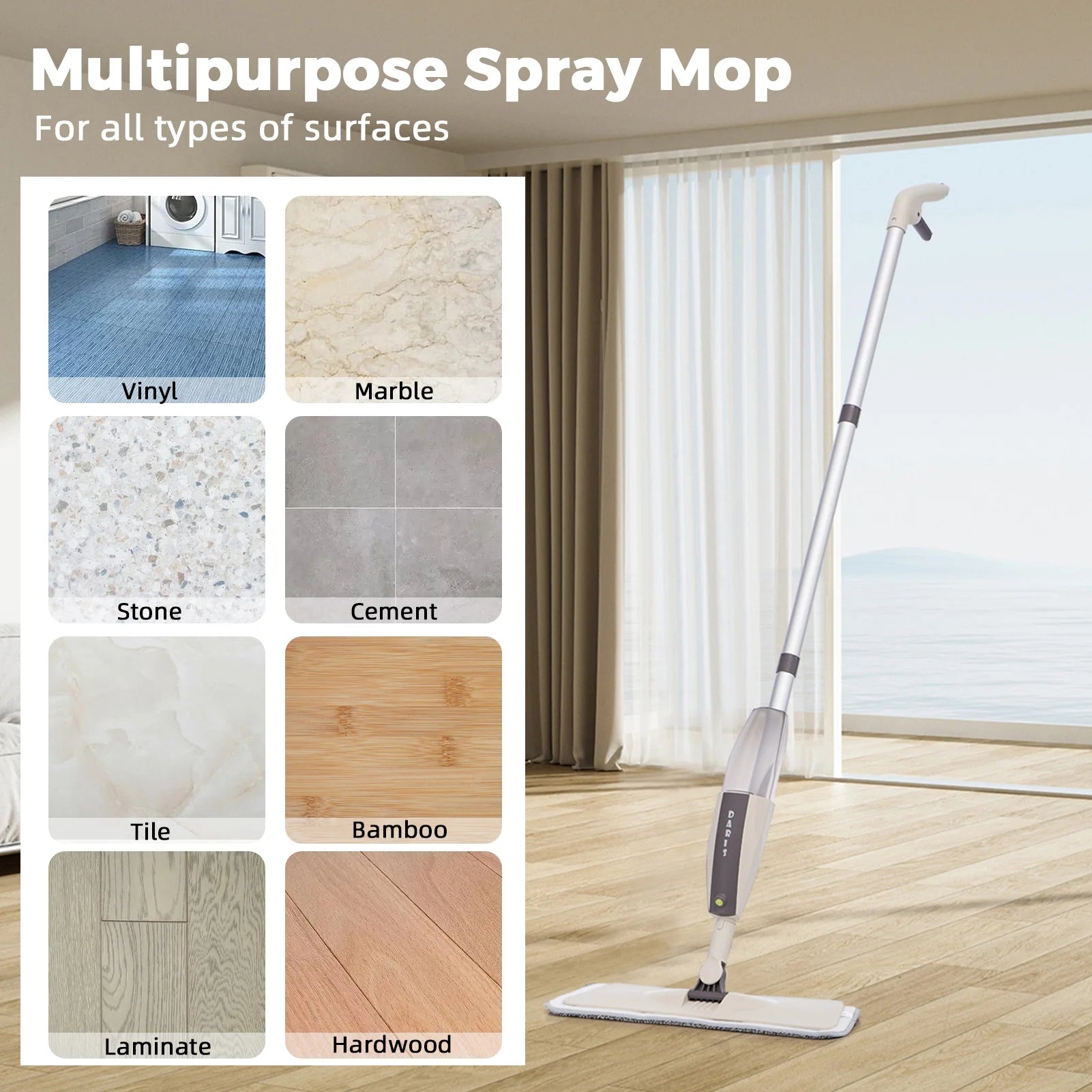 MagicMop Spray Mop Set — Flat Rotating Mop with Reusable Microfiber Pads