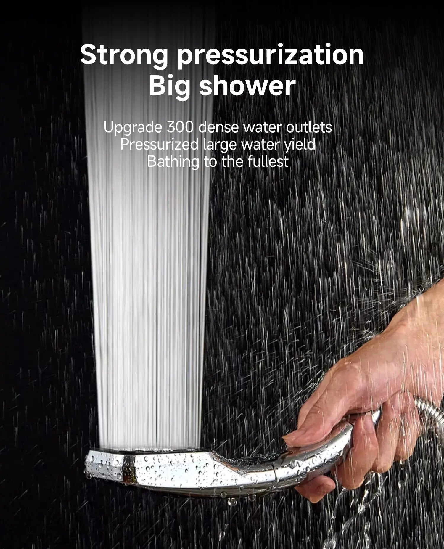 RainSpa 300-Jet Pressurized Showerhead — Water-Saving Rainfall Experience