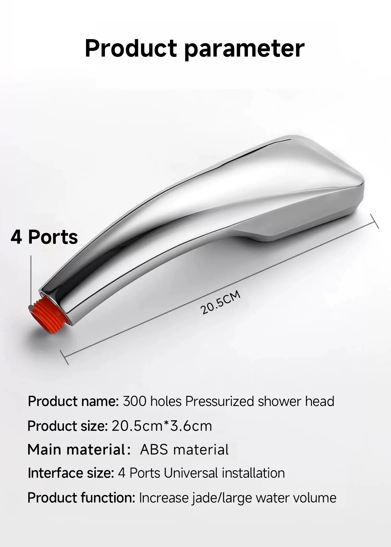 RainSpa 300-Jet Pressurized Showerhead — Water-Saving Rainfall Experience