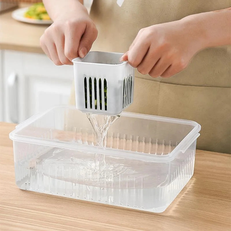 FreshGuard Refrigerator Storage Box — Drain Basket for Fruits, Vegetables, and Spices