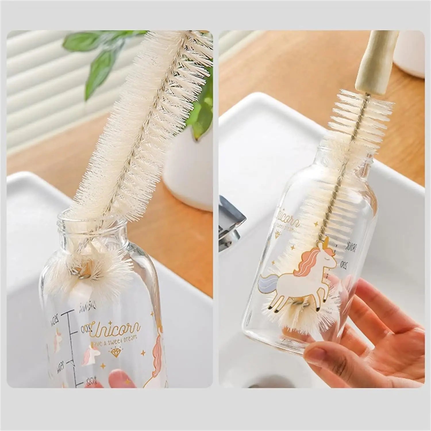 PureBrush Natural Bottle Cleaner — Long Wooden Handle & Natural Bristles for Bottles, Cups & Jugs