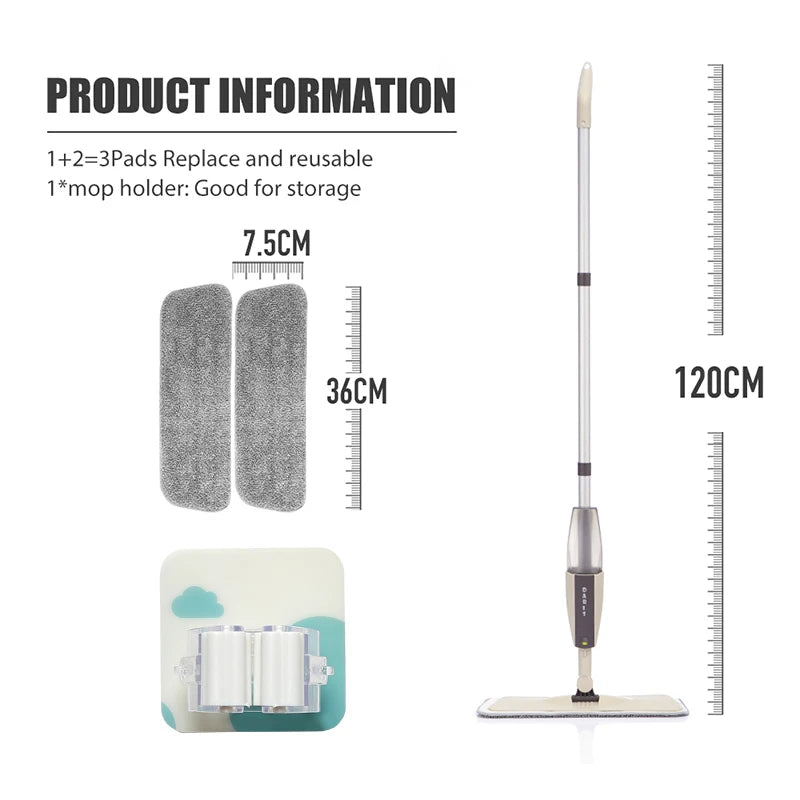 MagicMop Spray Mop Set — Flat Rotating Mop with Reusable Microfiber Pads