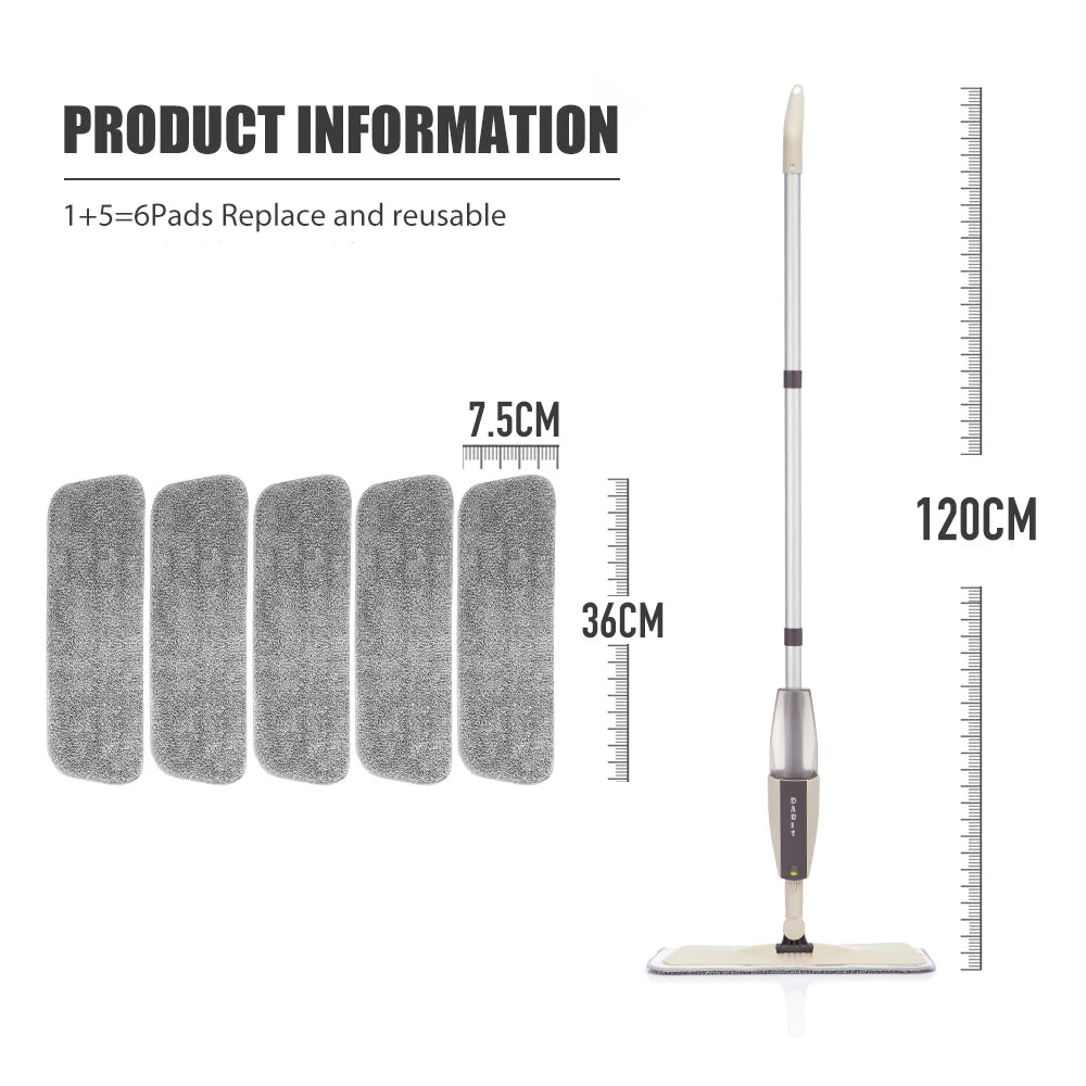 MagicMop Spray Mop Set — Flat Rotating Mop with Reusable Microfiber Pads