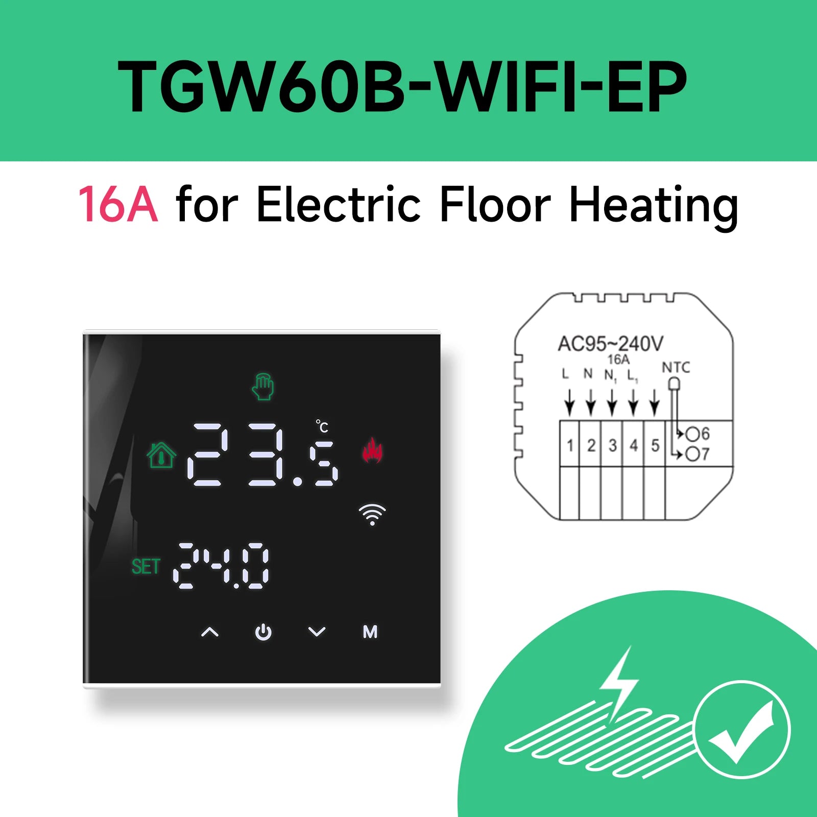 ThermoSmart WiFi Thermostat — Smart Temperature Controller for Electric Heating & Gas Boilers