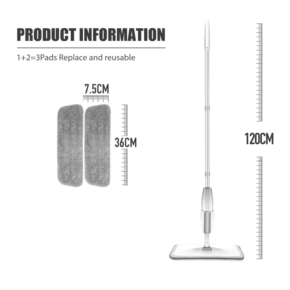 MagicMop Spray Mop Set — Flat Rotating Mop with Reusable Microfiber Pads