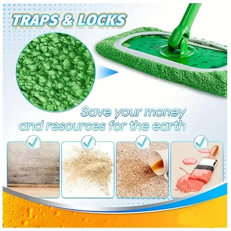 GreenClean Reusable Microfiber Mop Pads — Wet & Dry Sweeper Cloths for Flooring & Furniture