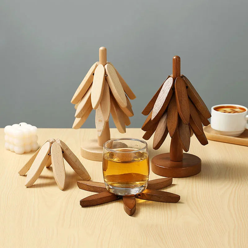 Tree Design Wooden Trivet Set