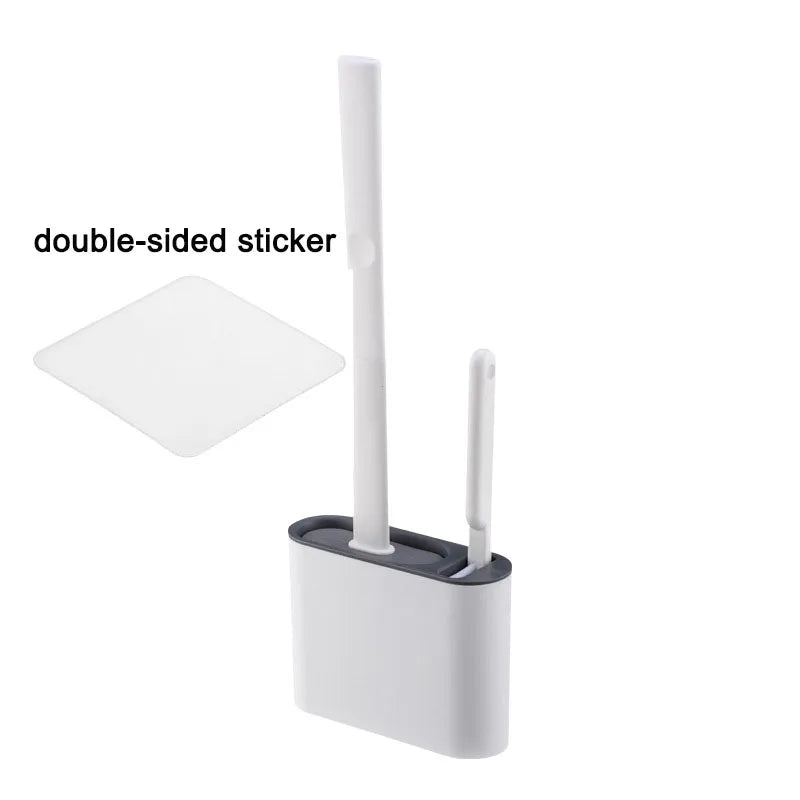 CleanEdge Wall-Mounted Silicone Toilet Brush — Long Handle with Holder