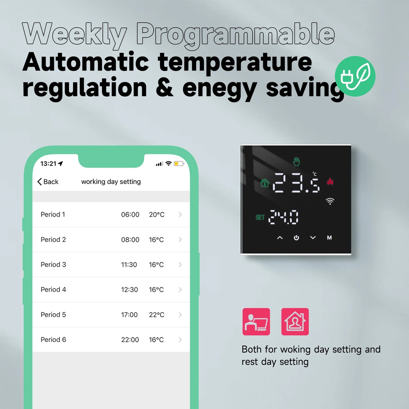 ThermoSmart WiFi Thermostat — Smart Temperature Controller for Electric Heating & Gas Boilers