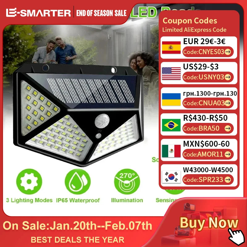 SunGuard 100 LED Solar Wall Lights — Motion Sensor Outdoor Lighting