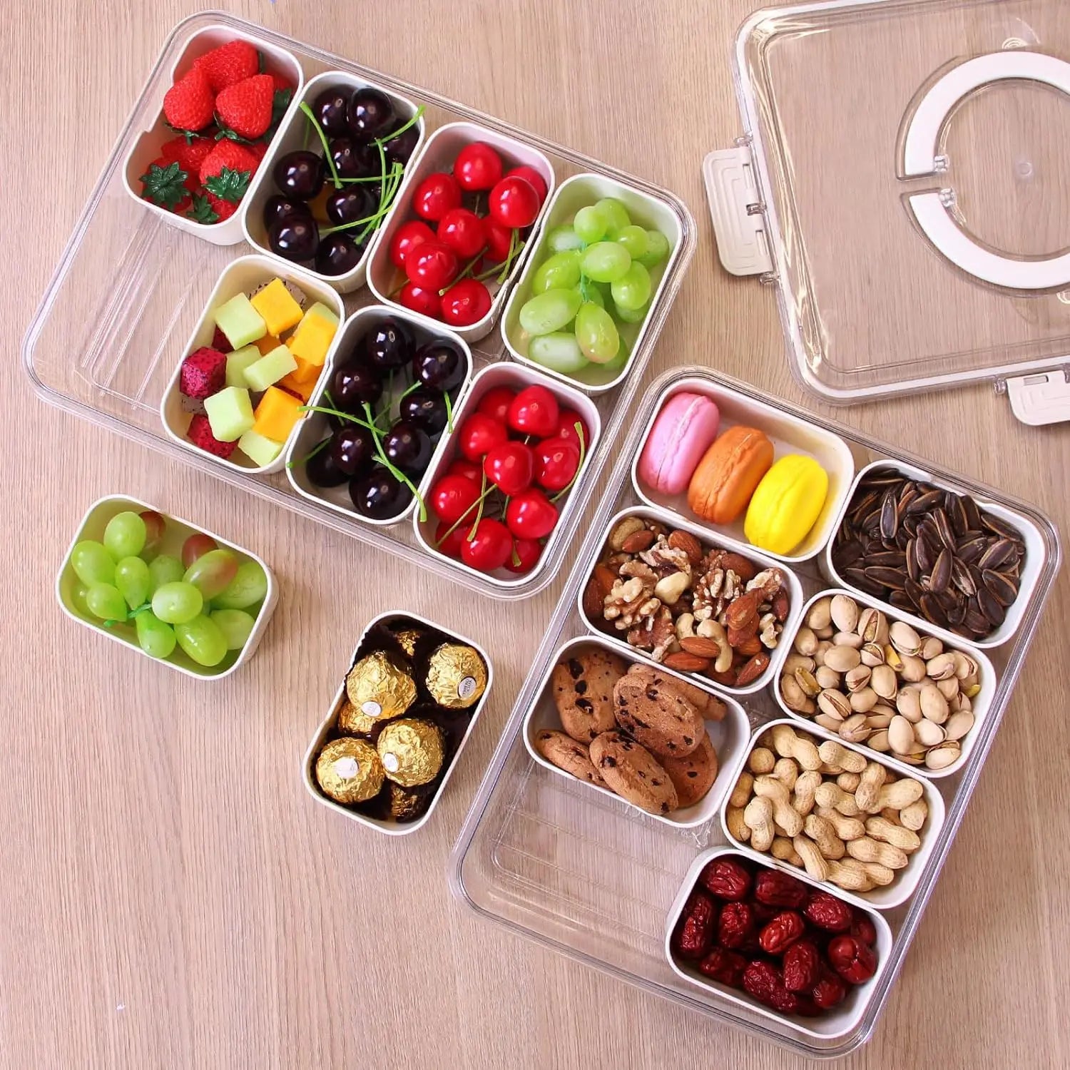SnackMaster 8-Grid Serving Tray — Portable Food Storage & Seasoning Separator Box