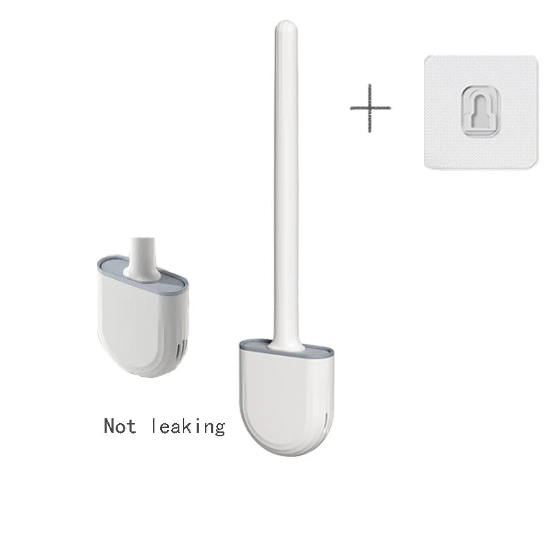 CleanEdge Wall-Mounted Silicone Toilet Brush — Long Handle with Holder