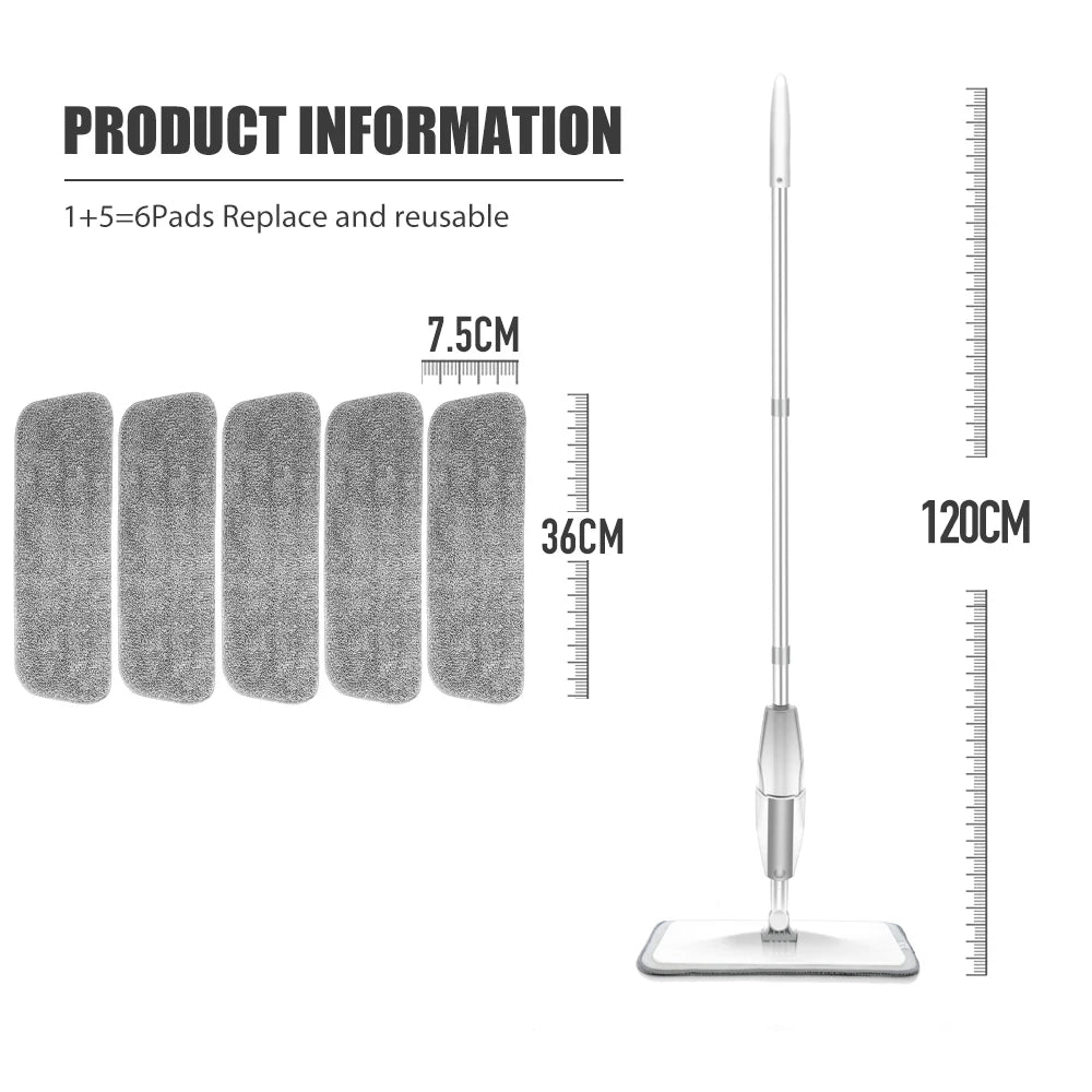 MagicMop Spray Mop Set — Flat Rotating Mop with Reusable Microfiber Pads