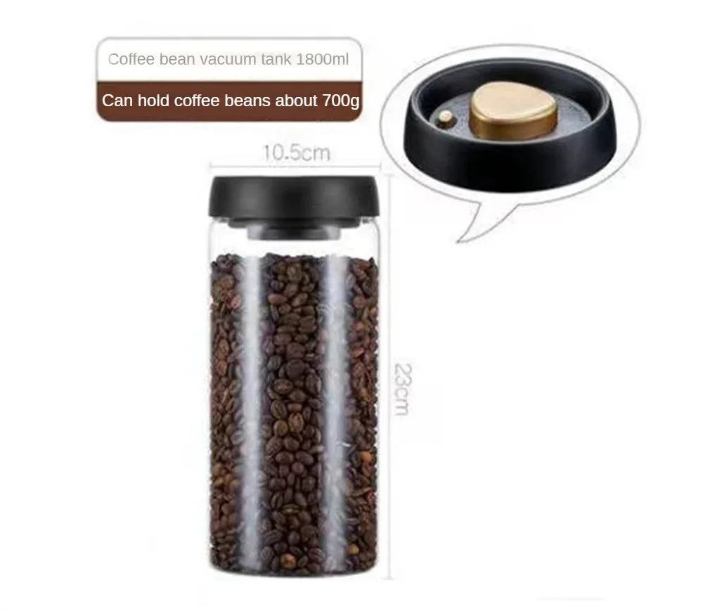 FreshVault Vacuum Sealed Coffee Canister — Airtight Glass Storage Jar for Coffee Beans & Dry Foods
