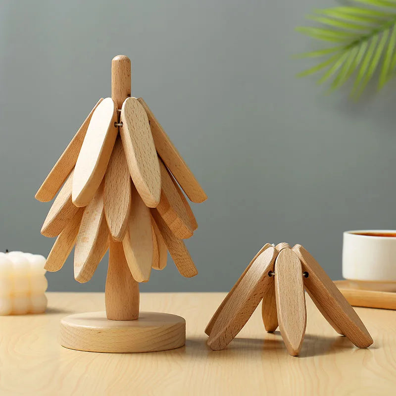 Tree Design Wooden Trivet Set