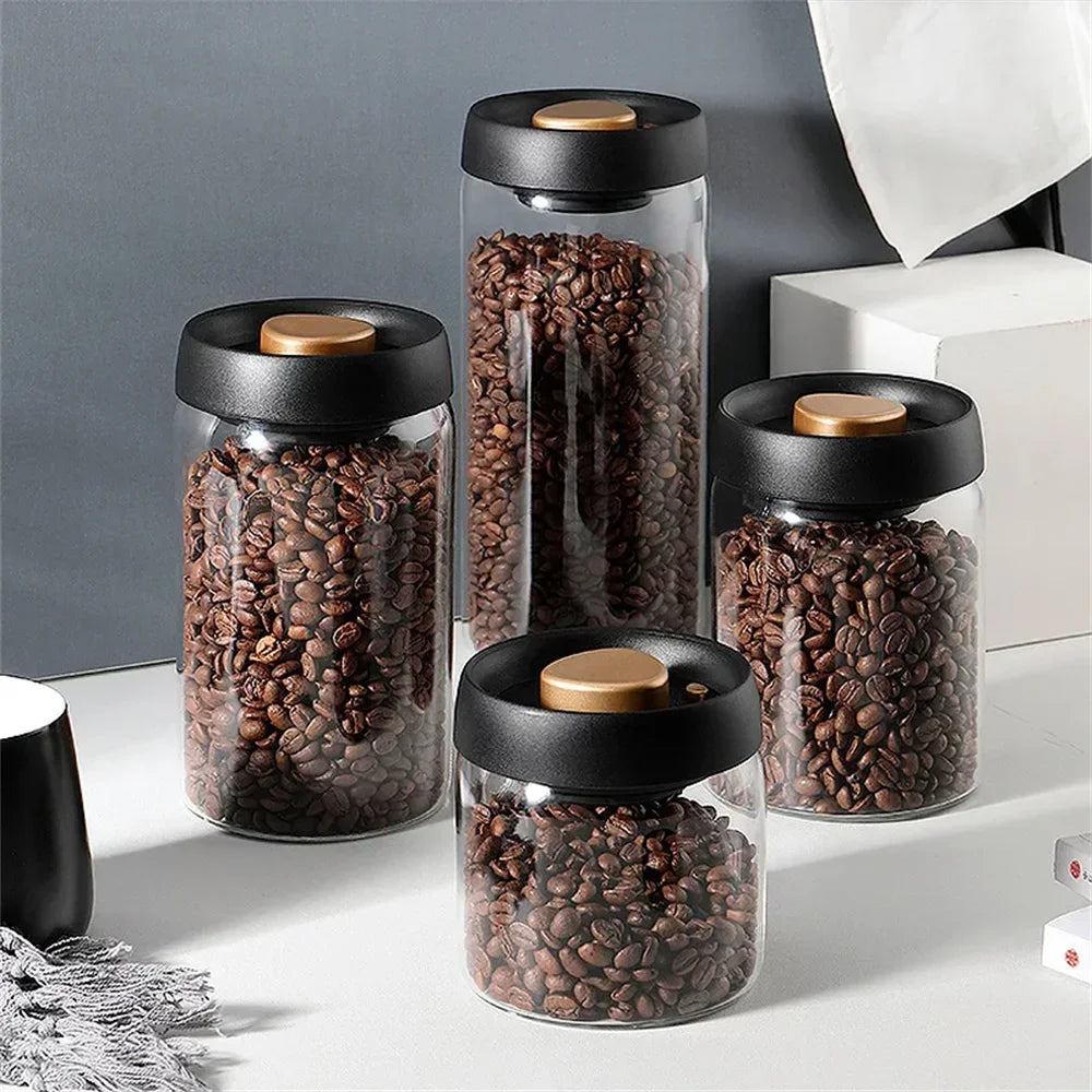 FreshVault Vacuum Sealed Coffee Canister — Airtight Glass Storage Jar for Coffee Beans & Dry Foods