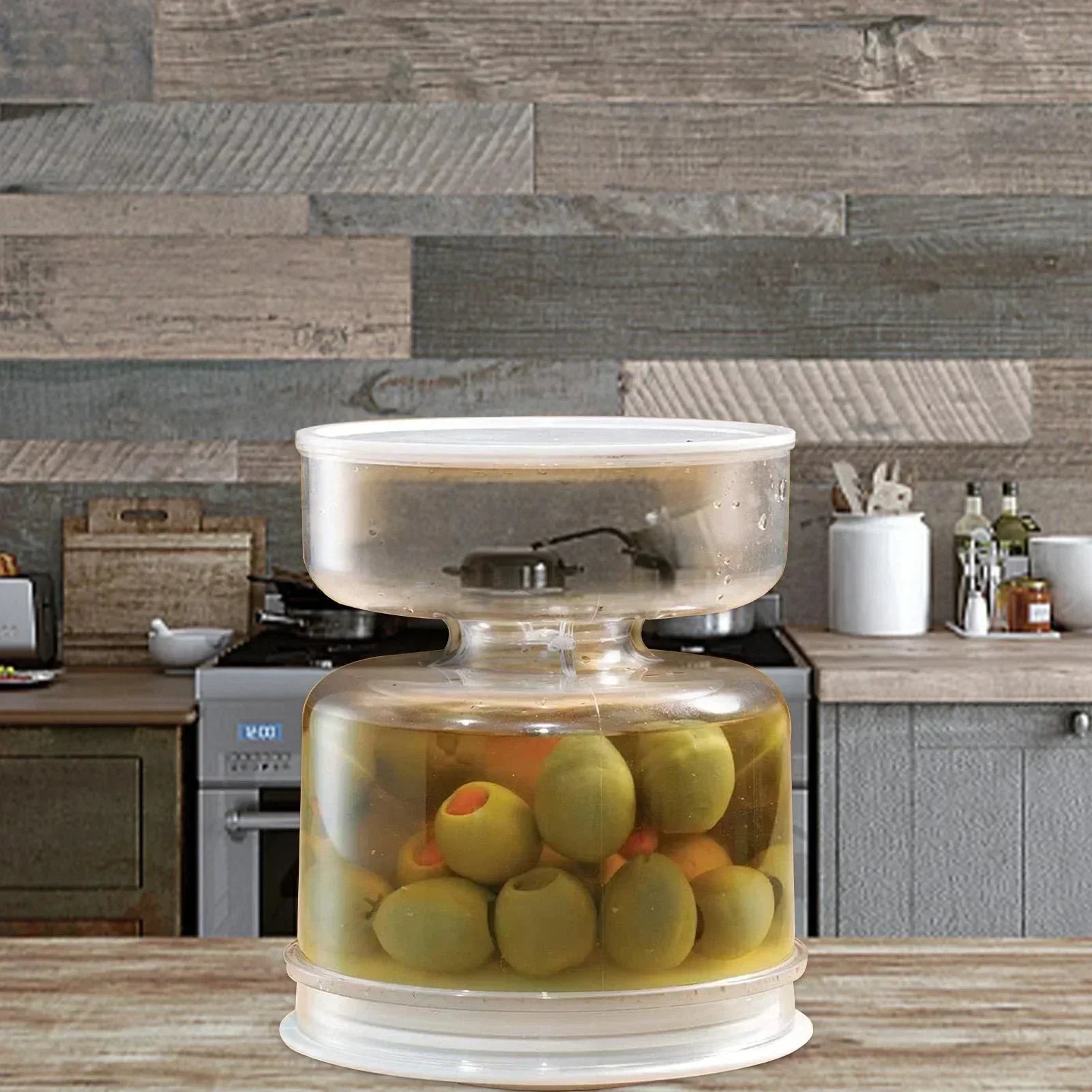 FreshSeal Pickle Jar — Hourglass Design with Flip Container & Strainer