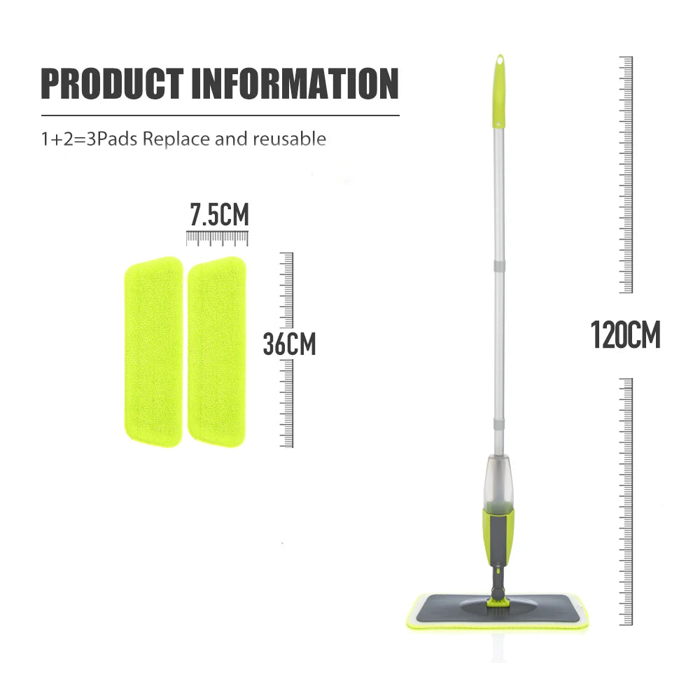 MagicMop Spray Mop Set — Flat Rotating Mop with Reusable Microfiber Pads