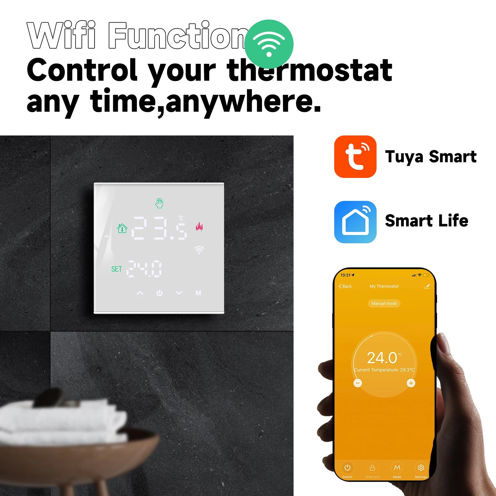 ThermoSmart WiFi Thermostat — Smart Temperature Controller for Electric Heating & Gas Boilers