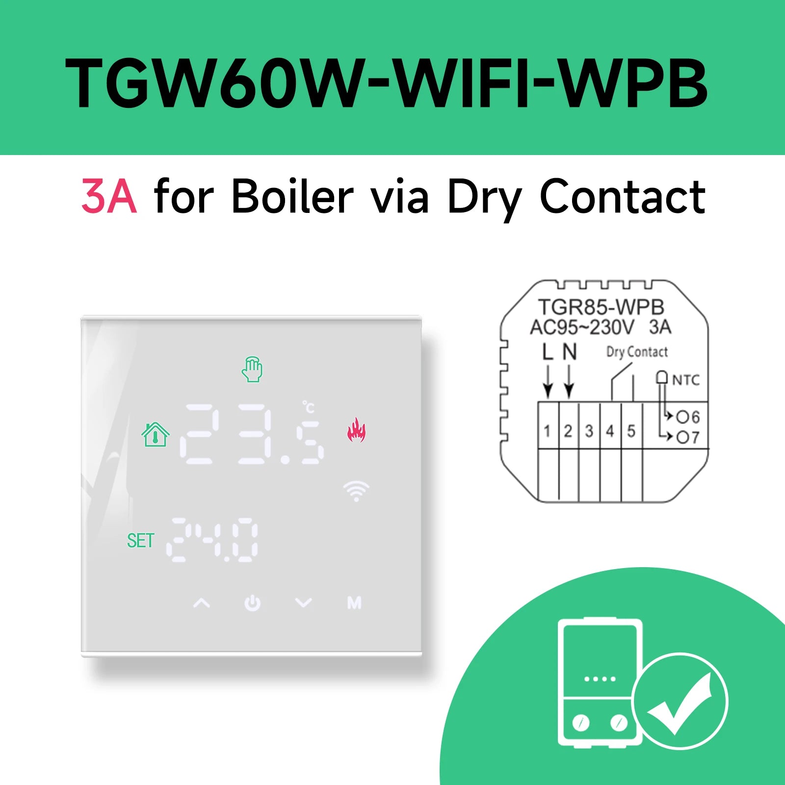 ThermoSmart WiFi Thermostat — Smart Temperature Controller for Electric Heating & Gas Boilers