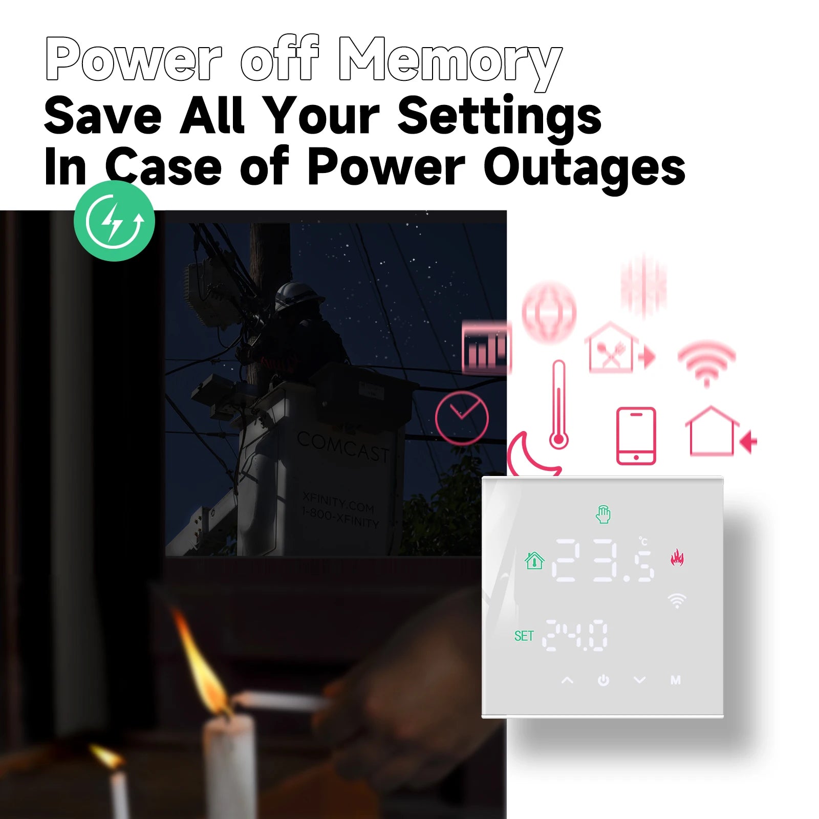 ThermoSmart WiFi Thermostat — Smart Temperature Controller for Electric Heating & Gas Boilers