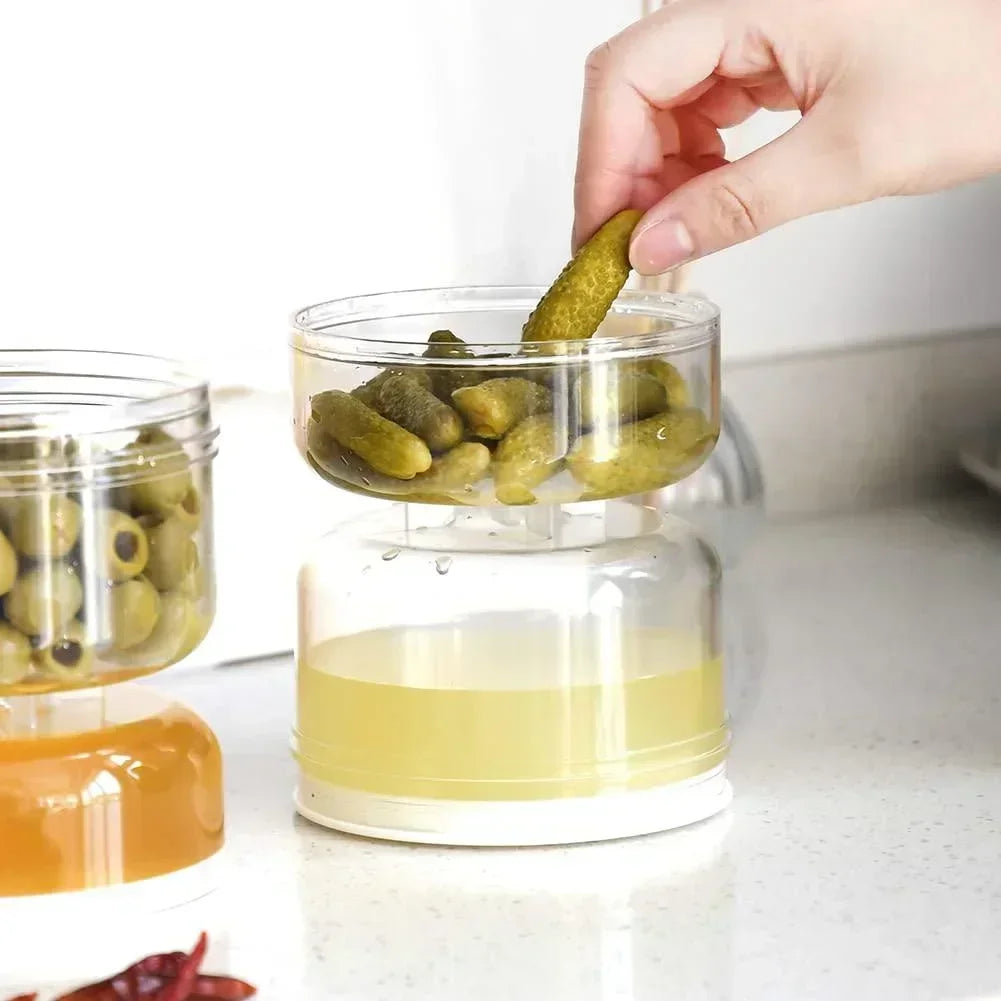FreshSeal Pickle Jar — Hourglass Design with Flip Container & Strainer
