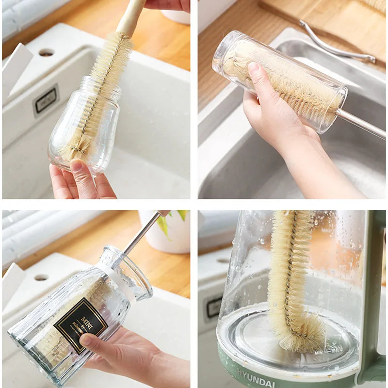 PureBrush Natural Bottle Cleaner — Long Wooden Handle & Natural Bristles for Bottles, Cups & Jugs