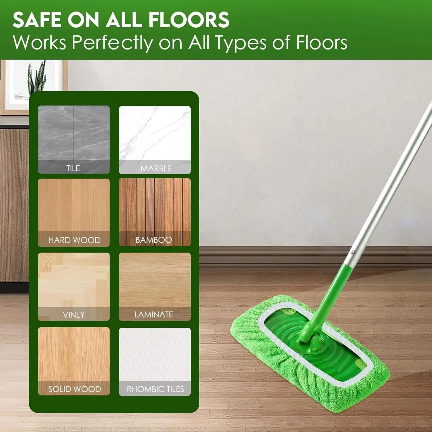 GreenClean Reusable Microfiber Mop Pads — Wet & Dry Sweeper Cloths for Flooring & Furniture