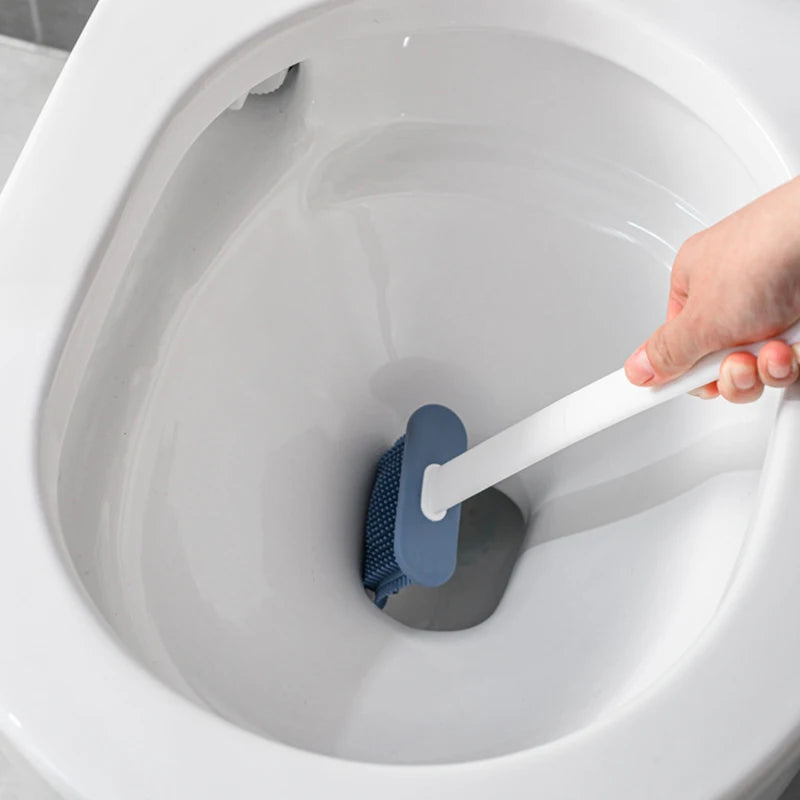 CleanEdge Wall-Mounted Silicone Toilet Brush — Long Handle with Holder