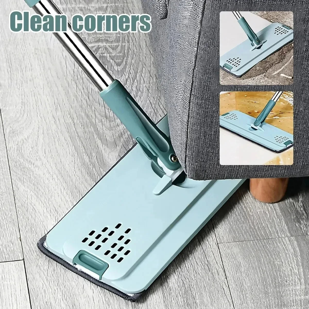 EasySqueeze Flat Mop & Bucket Set — Hands-Free Wringing with Microfiber Pads