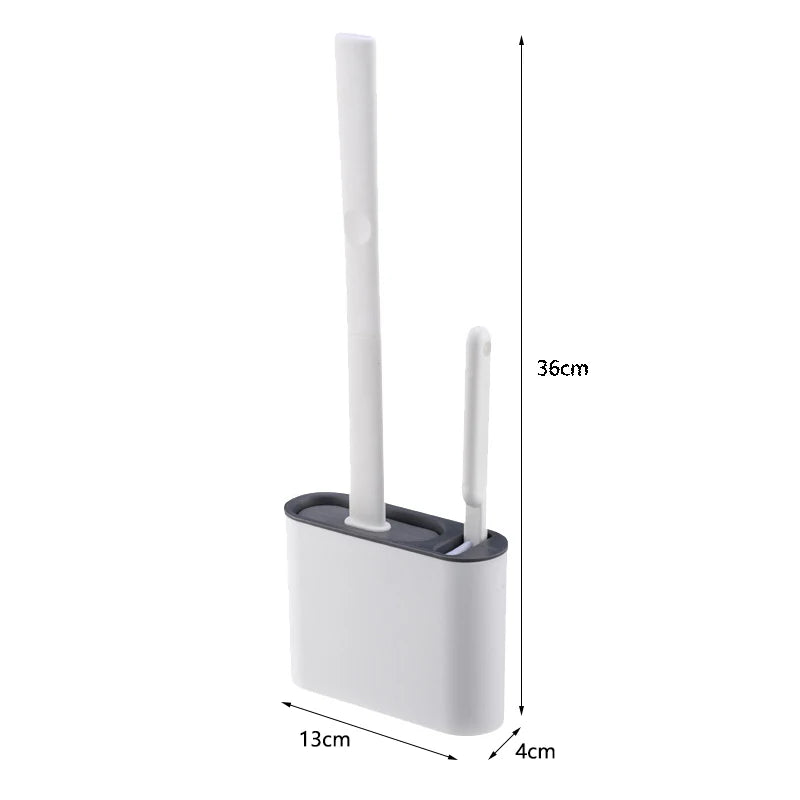 CleanEdge Wall-Mounted Silicone Toilet Brush — Long Handle with Holder