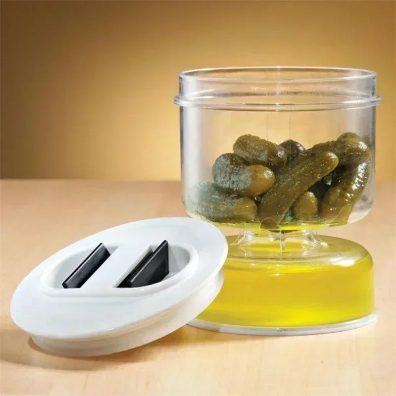 FreshSeal Pickle Jar — Hourglass Design with Flip Container & Strainer