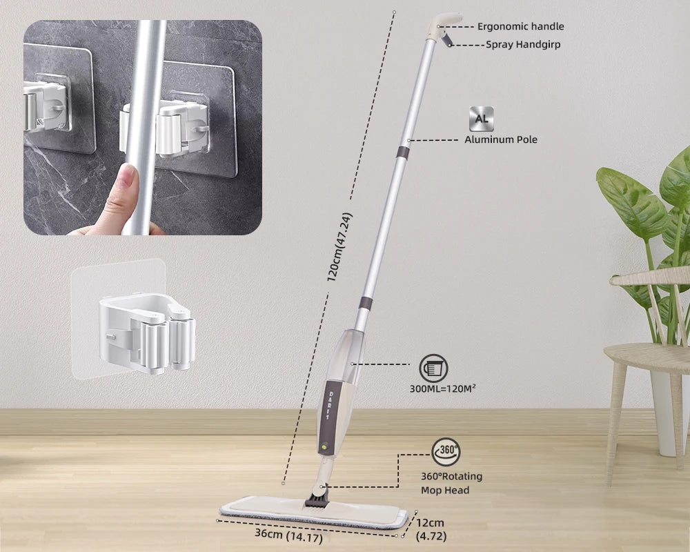 MagicMop Spray Mop Set — Flat Rotating Mop with Reusable Microfiber Pads