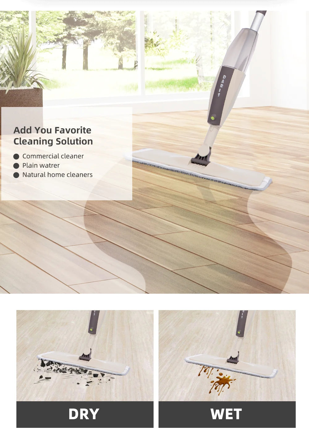MagicMop Spray Mop Set — Flat Rotating Mop with Reusable Microfiber Pads