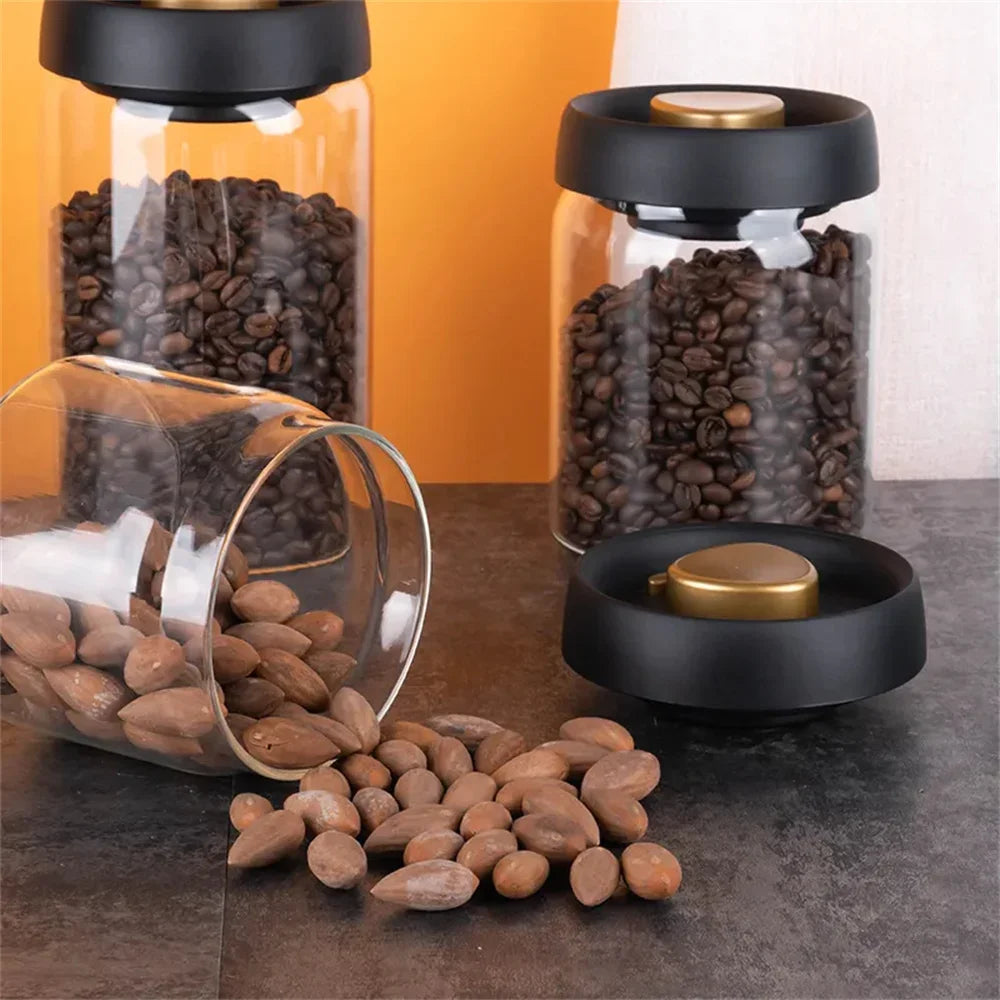 FreshVault Vacuum Sealed Coffee Canister — Airtight Glass Storage Jar for Coffee Beans & Dry Foods