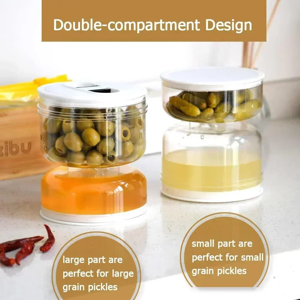 FreshSeal Pickle Jar — Hourglass Design with Flip Container & Strainer