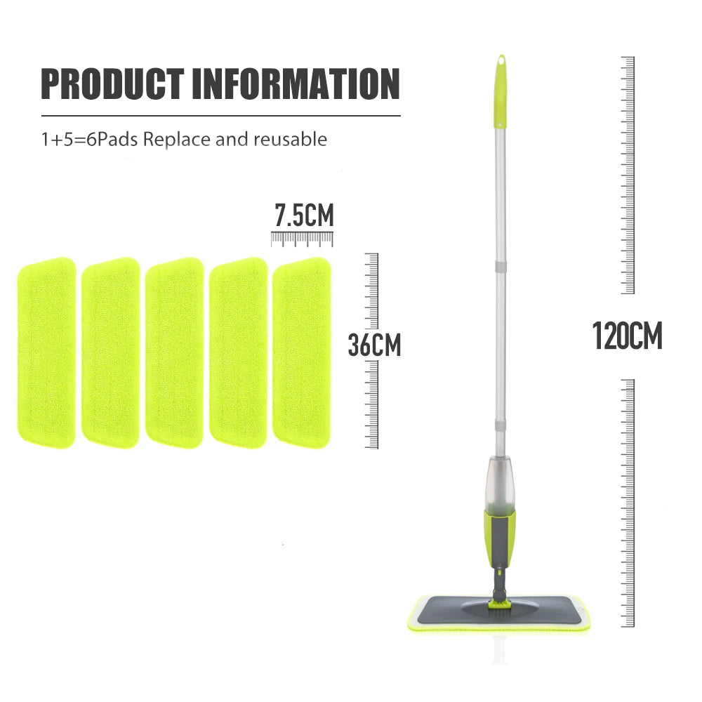 MagicMop Spray Mop Set — Flat Rotating Mop with Reusable Microfiber Pads
